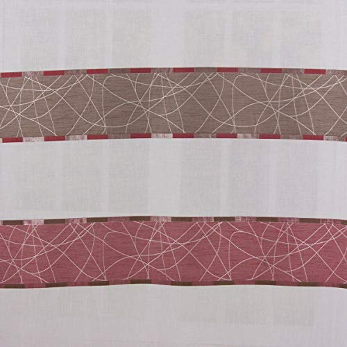 SCHÖNER LEBEN. Gardinenstoff Dekostoff Leinenoptik weiß halbtransparent Jacquard Querstreifen braun Beere silberlurex 150cm breit