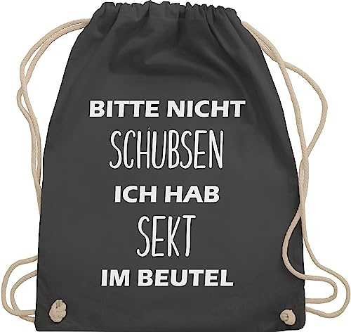 Turnbeutel Rucksack - Sportbeutel bedruckt Geschenk - Bitte nicht schubsen ich hab Sekt im Beutel - Unisize - Dunkelgrau - sektgeschenke für frauen festival-bag festival sprüche stoffbeutel