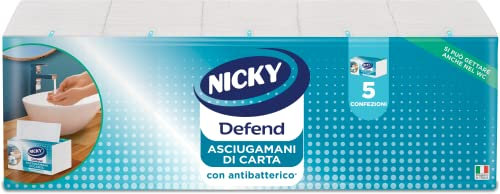 Nicky Defend - Toalla con antibacteriano desechable, 5 paquetes de 100 toallas de 2 capas por paquete, suave y resistente, elimina gérmenes y bacterias, papel 100% pura celulosa biodegradable