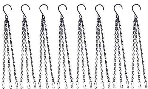 KAHEIGN 8 Pièces Chaîne Suspendue Avec Clip, 40cm Métal Cintre De Panier Suspendu 3 Pattes Chaîne De Suspension De Plante Pour Pot De Fleurs Jardinières Mangeoires Pour Oiseaux Lanternes (Noir)