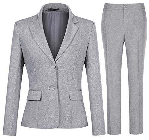 YYNUDA Tailleur 2 pièces Femme Travail Décontracté Bureau Blazer Pantalon Deux Boutons Costumes de Veste Formelle Gris XL