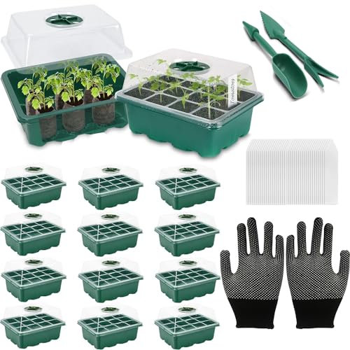 VDYXEW Mini Gewächshaus - für bis zu 12 Pflanzen Je Zimmergewächshaus, Zimmergewächshaus Anzuchtkasten Mini Gewächshaus ，Grün/Transparent (12 Stücke)