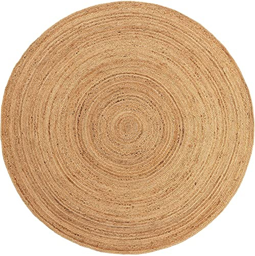 Gifiie Jute Teppich Rund, Teppich Handgewebt 100% Naturfaser de Jute, Farbe Natur, Naturjute großer ökologischer und reversibler Teppich für Wohnkultur. (Natur, 100CM)