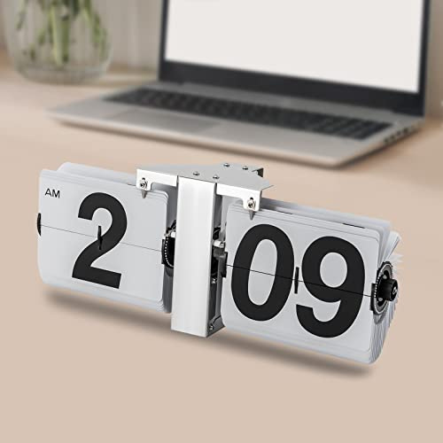 CeRaBuRET Flip Clock with High Accuracy, Retro Style Flip Desk Shelf Clock, Classic Mechanical, Digital Display Battery Powered Wall Clock for Home & Office Decor, 14 * 3.3 * 5.3inch (White)
