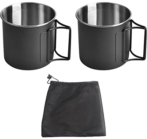 NUZAMAS Faltbecher 330ml 304 Edelstahl Kaffee Tee Wasserbecher Tragbarer Outdoor Camping Becher für Outdoor Wandern Kochen Camping Topf Offenes Feuer (Schwarz)