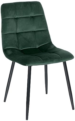 CLP Esszimmerstuhl Antibes | Samt | Gepolstert | Küchenstuhl | Metallbeine mit Bodenschonern | Belastbar bis 150 kg, Farbe:grün
