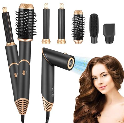 5 in 1 Airstyler Haarstyler Warmluftbürste Set, Hair Dryer Set, Negativ Ionen Hairstyler mit föhn, Rundbürstenföhn, föhnbürste, Glättbürste, Air Styler Thermal Brush Haartrockner Set