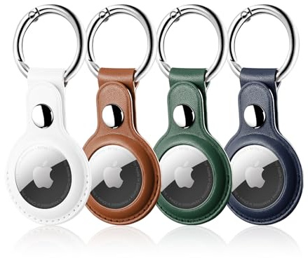 LETREEN Kompatibel med Apple AirTag hänge, 4-pack läder Airtag fodral med nyckelring, skyddsfodral för Air Tag fodral, förlust stötsäker reptålig Airtag Case hållare med nyckelring