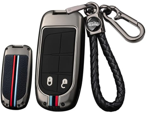 ontto Car Key Cover 360 Degree Protection Stylish Key Shell Fit for Jeep Grand Renegade Cherokee Keyless Entry Smart Remote,Metal Key Fob Case with Keychain Black