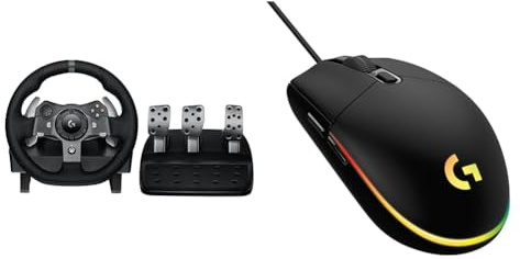 Logitech G G920 Driving Force Racing Wheel and Floor Pedals, Real Force Feedback & 03 LIGHTSYNC Gaming Mouse with Customizable RGB Lighting, 6 Programmable Buttons, Gaming Grade Sensor