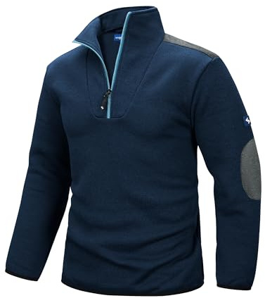 Scheibler Herren Troyer Arbeitspullover mit 1/4 Reißverschluss Winter Warm Stickpullover mit Stehkragen Stricktroyer für Männer Sweatshirt Ohne Kapuze Blau/Schwarz-meliert-M