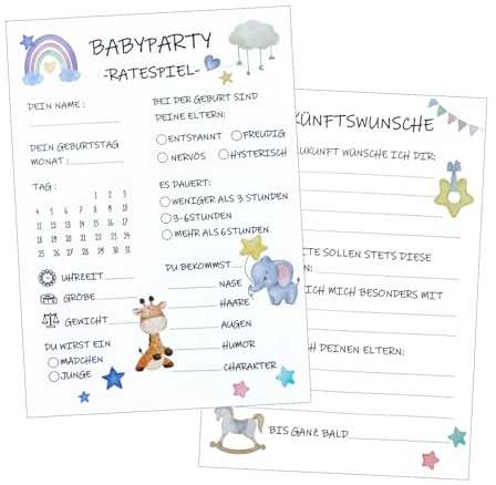 LIVESTN Babyparty Spiele Karten, Babyshower Spiele Karten zum Ausfüllen, Deko Baby Shower Party Spiel Jungen und Mädchen, 30 Tippkarten für die Gender Reveal Feier und Babypart (B)