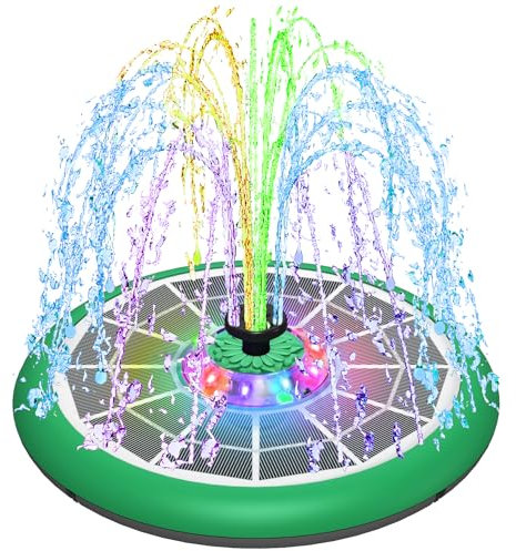 SZMP Fontana Solare 5W Fontana da Giardino Esterno,2025 Nuovo Fontana per Laghetto,Pompa dell'Acqua,4000mAh Batteria e 8 Ugelli Solare Fontana Pompa per Bagno per Uccelli,Decorazione del Giardino