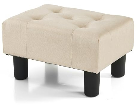 BRIAN & DANY Kleiner Fußhocker Ottomane, Leinen-Fußhocker, Ottomane mit Beinen, Sofa-Fußstütze, extra Sitzgelegenheit für Wohnzimmer, Eingangsbereich, Büro, Beige