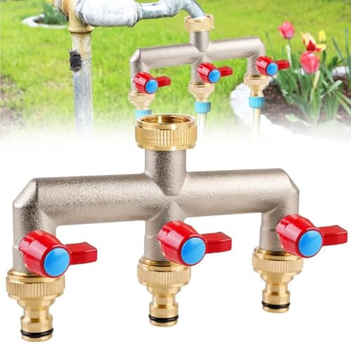 MEYAGOT 3-Wege Wasserhahn Wasserverteiler, Wasserverteiler Aus Messing, 3er Verteiler 3/4 Adapter Wasseranschluss Adapter Garten Wasseranschluss Zum Einstellen Und Absperren Des Wasserflusses