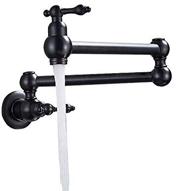 Grifo de llenado de ollas Montaje en pared Grifo de cocina de latón Plegable Estirable Doble junta Grifo de fregadero de cocina Antiguo Interruptor doble Grifo monomando de cocina frío,Black (Color :