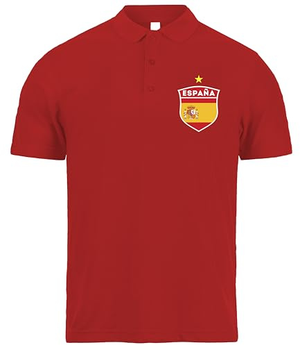 Polo Hombre Manga Corta de Fútbol | Regalo Personalizado con tu Nombre y Número | España 2026 (XXL Rojo Sin impresión)