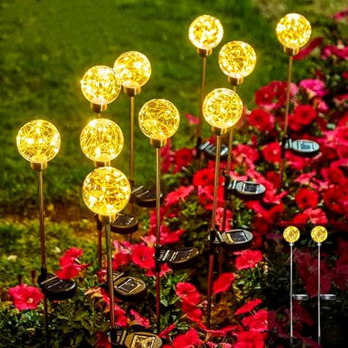 Luci di Natale Solare Giardino Esterno 2 Pezzi - Lampada Sfera 40 LED 8 Modalità - Rotonda Lampada Da Giardino Impermeabile per Recinzione Prato Decorazioni Natalizie