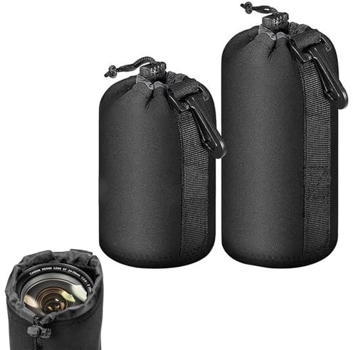 Poche Lentille,Sac D'Objectif,Housse Objectif,Etui Objectif,Pochette d'objectif,Sac de Protection D'objectif,Camera Lens Box,Sac étanche pour Objectif,Camera Drawstring Lens Pouch Bags (2PC(M.L))
