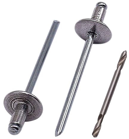 SKIR'CO (100 pezzi) Rivetti ciechi in alluminio con flangia grande, 3,2 x 8 mm, mandrino in acciaio, rivetti ciechi in alluminio, punta da trapano inclusa