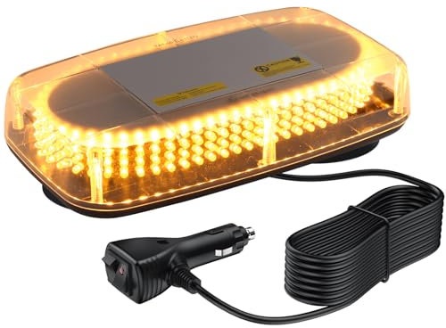 EYPINS Rundumleuchte Magnet 15 Blitzmuster, 12V/24V Warnleuchte 240 LED Bernsteinfarbe Notfall-Warnlicht für Auto LKW Traktor mit 5 m Zigarettenanzünderkabel |IP65 E9
