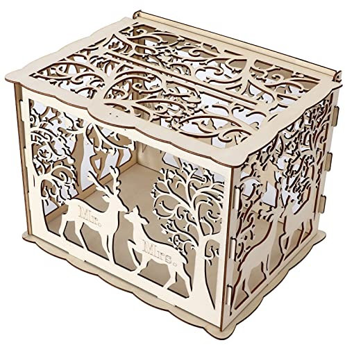 Grußkartenbox aus Holz mit Hirschpaar Zum Selbermachen den Hochzeitsempfang, Einfach Zusammenzubauen, mit Party-Themendekoration, Pappelmaterial