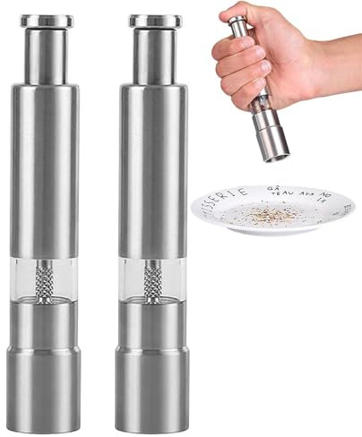 Set di 2 macinasale e pepe di alta qualità, meccanismo in ceramica regolabile in modo continuo, macinaspezie in acciaio inox di alta qualità, per sale, pepe e molte altre spezie