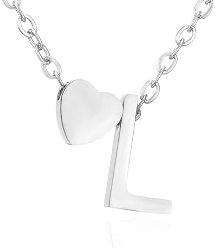 RWQIAN Damen A-Z Buchstaben Kette mit Herz Anhänger Gold/Roségold/Silber | Initialen Letter Halskette,Edelstahl Schmuck,Geschenke fur Frauen