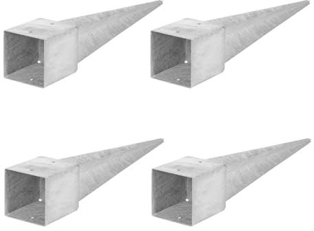 ADGO Einschlagbodenhülse - 4er Set Pfostenträger 120x120 Länge 900 mm - Zaunpfostenträger - Bodenanker für Holzpfosten - Feuerverzinkt - Einschlaghülse - Einschlagbodenhülse - Anker