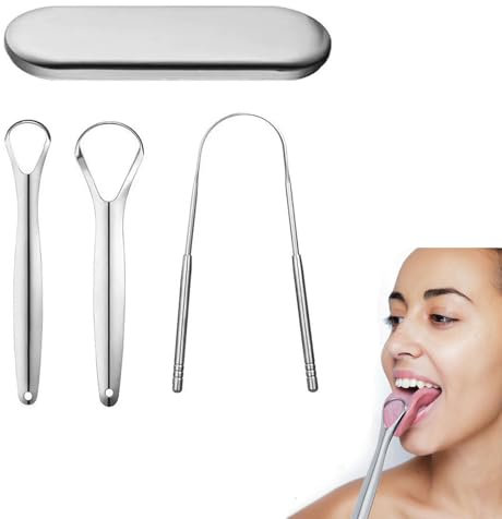 SculifyVita Tongue Scraper for Adults, Professional Stainless Steel Tongue Cleaner, 3-Size Dental Hygiene Kit with UV Sterilisation Case, Clinically Proven Plaque & Bacteria Remover (NHS-Recommended)