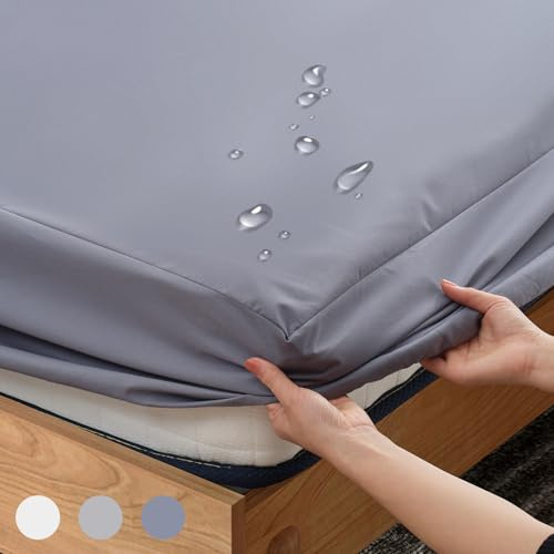 Z-HOM Sábana bajera impermeable, microfibra, sábana con capa de plástico impermeable, altura del colchón hasta 30 cm, certificado Öko-Tex (gris oscuro, 180 x 200 x 30 cm)