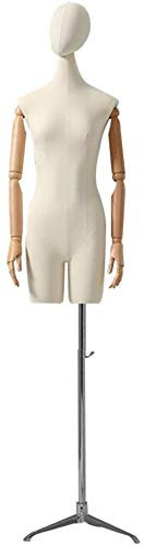 SHANYAYALI Weibliche Schaufensterpuppe, Torso-Körperkleid, Form mit silbernem Stativständer und Kopfdrehung, für Kleidung, Kleid, Schmuck, Display (A)