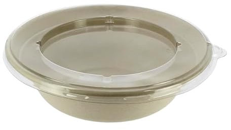 Greenuso Monouso | 15 Cuencos de Caña de Azúcar, 1000ml, Ø21x6cm, Color Natural, con Tapa, Bols Desechables, Reuniones, Eventos, Catering, Vajilla ecológica