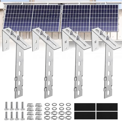 Balkonkraftwerk Halterung Solarmodule Befestigung für Balkongeländer, 4 Stück Verstellbare Solarpanel Halterung ohne Bohren, Haken