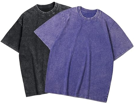 SAN Platina Oversized T Shirt Men Women,Vintage Heavyweight Cotton Tshirt,Basic Crew Neck T-Shirt,2 Pack Blue Black T-Shirts(3XL)
