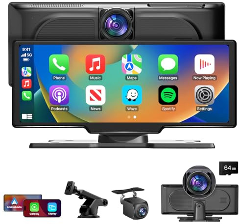 10.26 Wireless CarPlay Touchscreen for Car: 4K Dash Cam Car Play Screen with Carplay & Android Auto 1080p Backup Camera Auto Brightness GPS Navigation Bluetooth Mirror Link