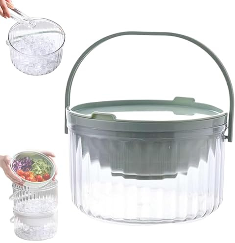 Ensalad Bowl with Ice Chiller, Ensaladera con Base y tapa, Ensaladera de Ensalada con Tapa para Alimentos Fríos, Frutas, Verduras y Pasta (Verde, 1)