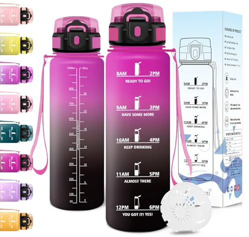Motswedi Gourde Sport, 1000ml Anti Fuite, Gourde 1l, Réutilisable, Bouteille d'eau, sans BPA, Bouteille Reutilisable, pour Adulte, Randonnée, l'école, Fitness, Yoga, Violet Rouge & Noir