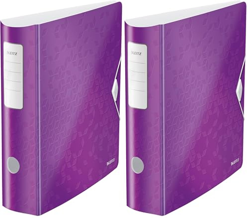 Leitz Qualitäts-Ordner 180° Active WOW, A4, Breit, Abgerundeter Rücken, 8,2 cm breit, Gummibandverschluss, Leichtes Polyfoam, Plastik-Ordner, WOW Serie, Violett, 11060062 (Packung mit 2)