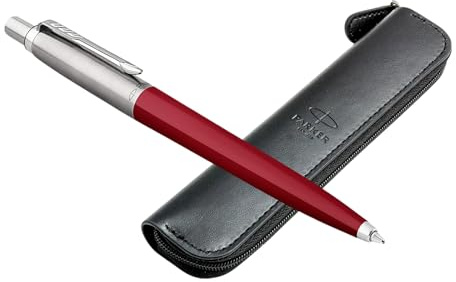 Parker Jotter Originals Kugelschreiber Rot + Schwarzes Stiftetui - Glattes Schreiben, QuinkFlow Tinte, Geschenkset, Retro Design