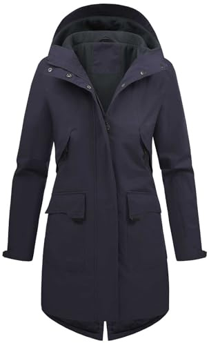 Vancavoo Chaqueta Mujer Entretiempo Parkas Primavera Casual Ligtweight Militar Abrigo Zip Up Capucha Resistente al Viento Largo Jacket,Azul marino,M