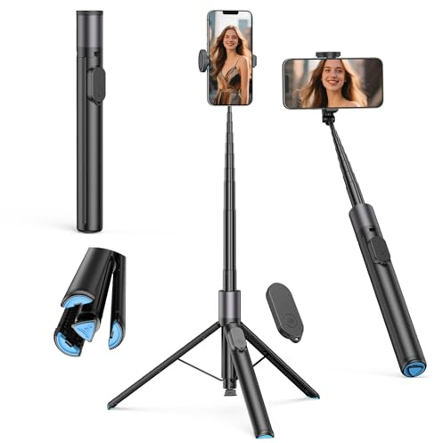 CAMOLO Trépied de téléphone pop-up automatique de 65 - Extensible - Perche à selfie extensible tout-en-un avec télécommande amovible - Support de téléphone de voyage compatible avec smartphone