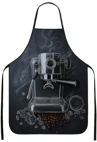 Grembiule da cucina a tema caffè, design vintage con macchina per caffè espresso, elegante grembiule nero lavabile per cucinare a casa, nero, 24x31 Inch