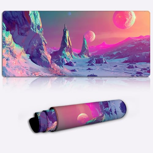 alien landscape art Printed PC Laptop Computer Mouse Mat Pad Non-Slip Rubber Base Pad Office Home Novelty Printed Desk Accessory Large Laptop Desktop Printed Art Ergonomic 600 * 350 * 4mm