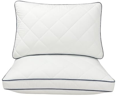 SeventhStitch Pillows 2 Pack Soft Quilted Bed Pillow Side Sleeper Bounce Back Hotel Quality - White Pillows Neck Pillow Shoulder Back Support Firm Machine Washable (4, Quilted Cloud Pillow)