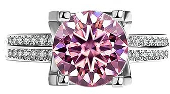 3kt Moissanite Bröllopsringar for kvinnor D Färg VVS1 925 Sterling Silver Diamantringar Röd/Grön/Rosa Förlovningsringar med certifikat(Pink,6)