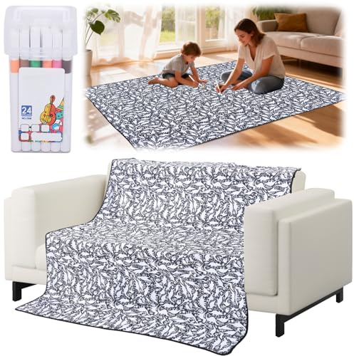 TNTGMG DIY-Maldecke,Flauschige Samt-Maldecke mit 24 Abwaschbaren Stiften,150 × 125 cm,Personalisierte Maldecken für Kinder und Erwachsene,Kunsthandwerk,Partyzubehör und Dekorationen(Dinosaurier)