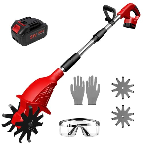 Motobineuse électrique,Motobineuse sans Fil pour Batterie Ma-Kita~ 21V, avec Batterie 3.0ah, 400W, 200mm de Largeur & 150mm Profondeur de Travail | Guidon Repliable | Idéal pour Potager (1 Batterie)