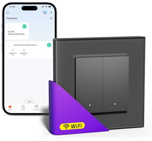 BSEEDLIFE Smart WIFI Lichtschalter Unterputz,2-Fach,Funktioniert ohne N-Leiter,Intelligente Wandschalter für Smart Home, Kompatibel mit Alexa, Google Home(Tuya/Smart Life App), Grau（86 * 86mm）
