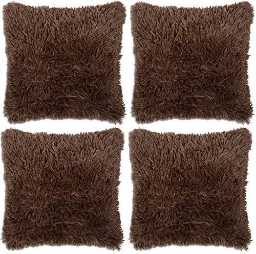 Adore 4X Housses de Coussin à Poil Super Doux, Fausse Fourrure 43x43 cm - Chocolat